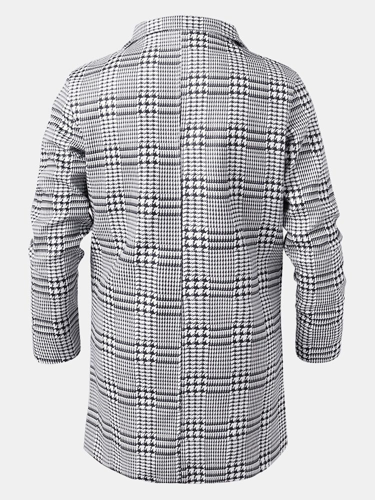 Houndstooth Jakkeslag For Menn Enkeltspente Mellomlange Trenchcoats