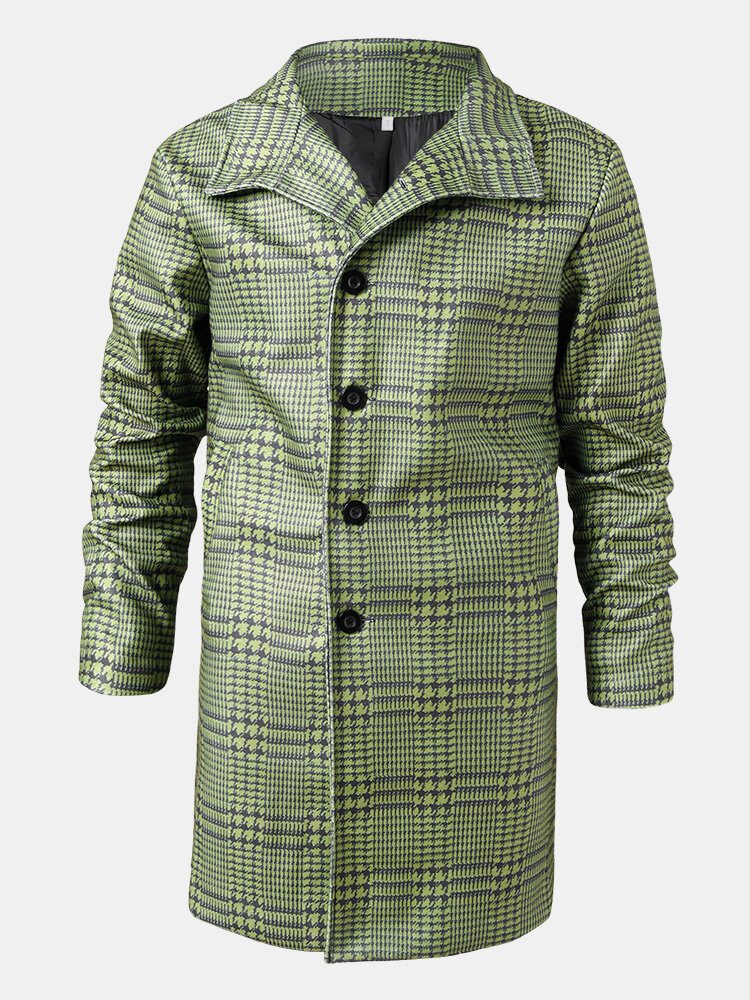 Houndstooth Jakkeslag For Menn Enkeltspente Mellomlange Trenchcoats