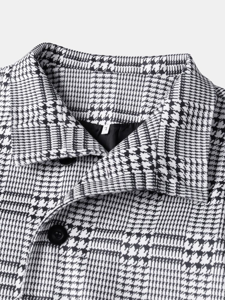 Houndstooth Jakkeslag For Menn Enkeltspente Mellomlange Trenchcoats