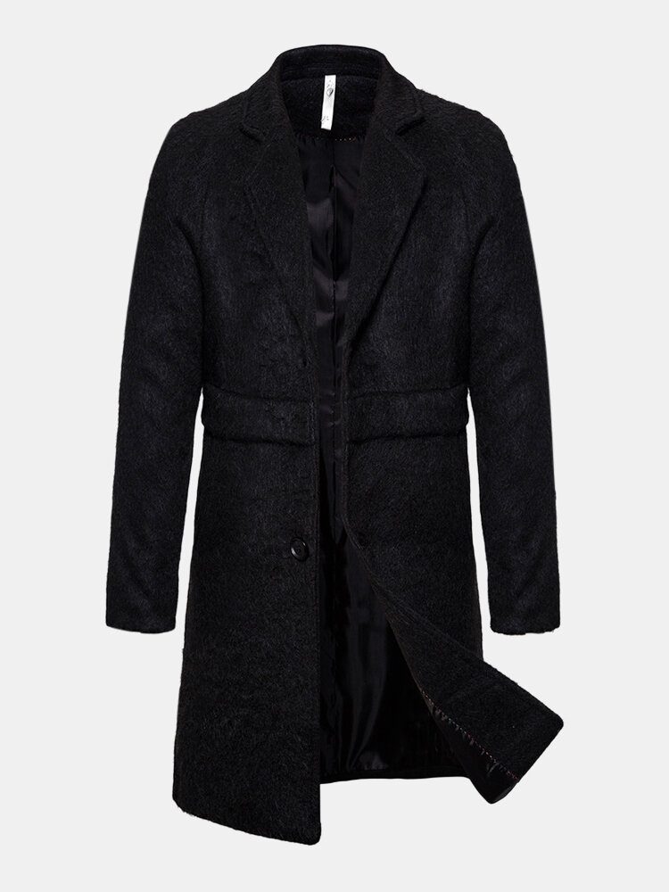 Svart Varm Enkeltspent Mellomlang Business Trenchcoats For Menn