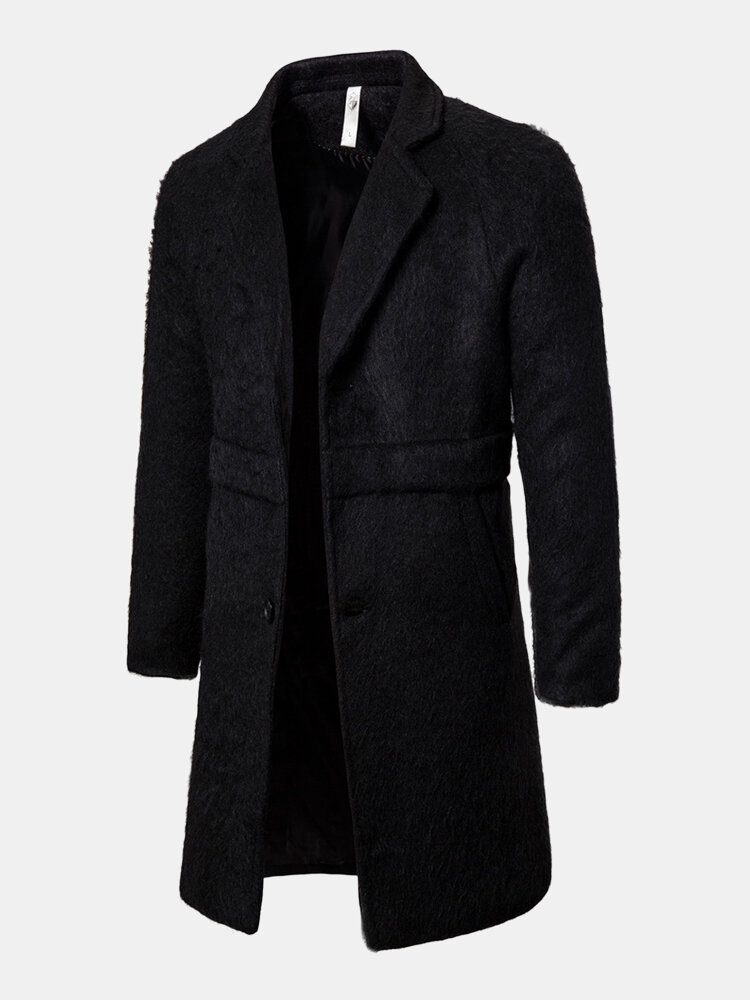 Svart Varm Enkeltspent Mellomlang Business Trenchcoats For Menn