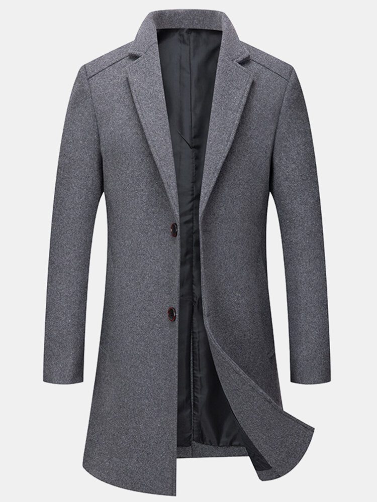 Vindtett Ull For Menn Mellomlang Enkeltspent Business Trench Coats