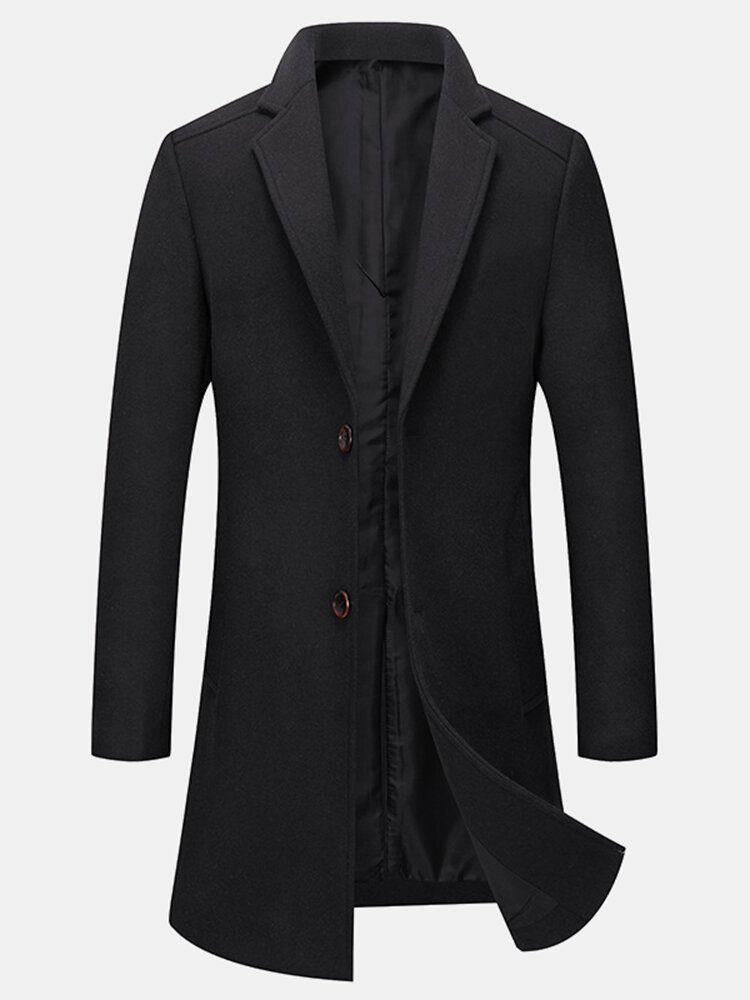 Vindtett Ull For Menn Mellomlang Enkeltspent Business Trench Coats