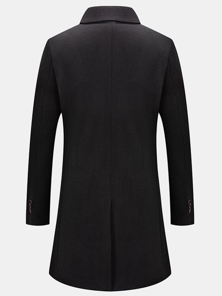 Vindtett Ull For Menn Mellomlang Enkeltspent Business Trench Coats