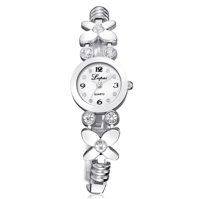 Blomsterkjole Damearmbåndsklokke Crystal Diamond Small Dial Quartz Watch