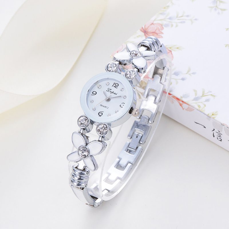 Blomsterkjole Damearmbåndsklokke Crystal Diamond Small Dial Quartz Watch