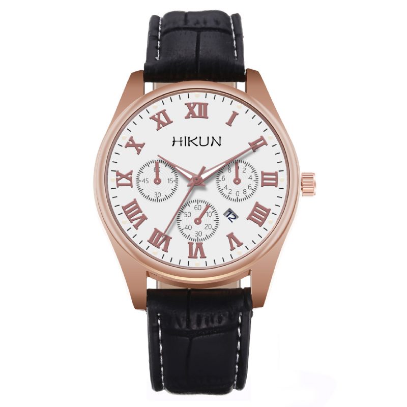 Business Casual Big Simple Dial Pu Lærreim Herre Quartz Watch