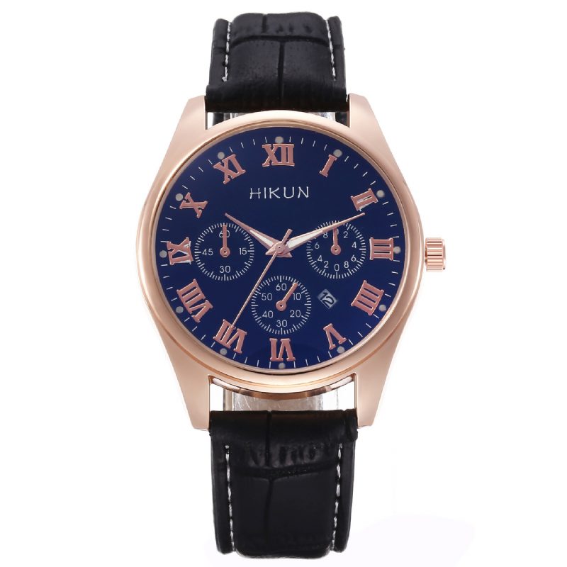 Business Casual Big Simple Dial Pu Lærreim Herre Quartz Watch