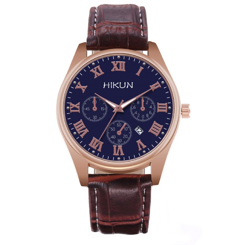 Business Casual Big Simple Dial Pu Lærreim Herre Quartz Watch