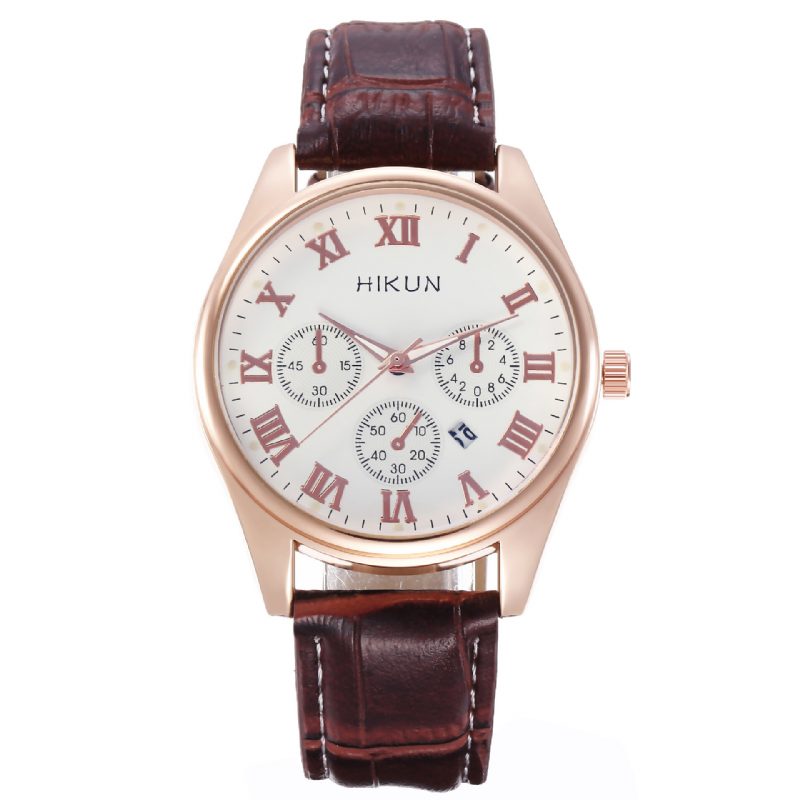 Business Casual Big Simple Dial Pu Lærreim Herre Quartz Watch