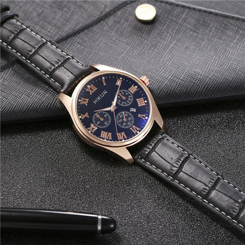 Business Casual Big Simple Dial Pu Lærreim Herre Quartz Watch