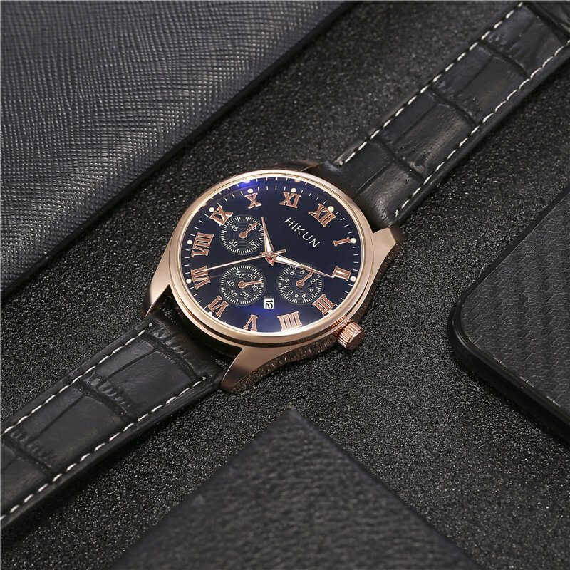 Business Casual Big Simple Dial Pu Lærreim Herre Quartz Watch