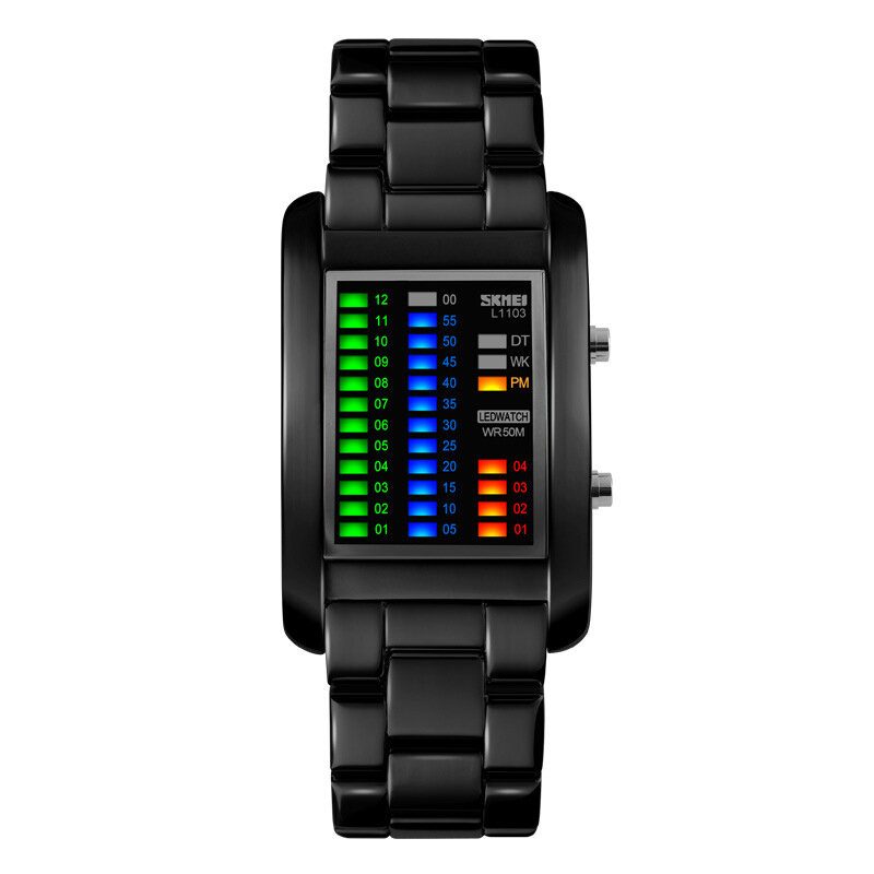 Business Style Led Display Armbåndsur Stålbånd Creative Style Digital Watch