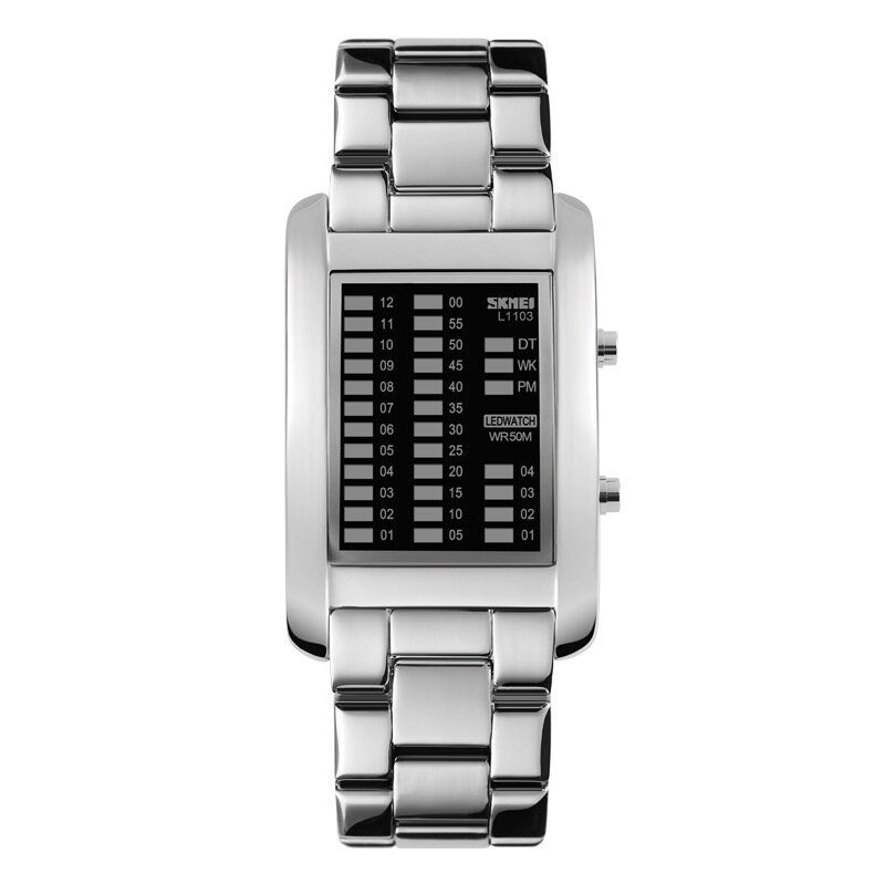 Business Style Led Display Armbåndsur Stålbånd Creative Style Digital Watch