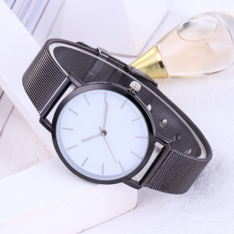 Casual Business Dame Watch Full Legering Case Mesh Band No Number Dial Quartz Watch