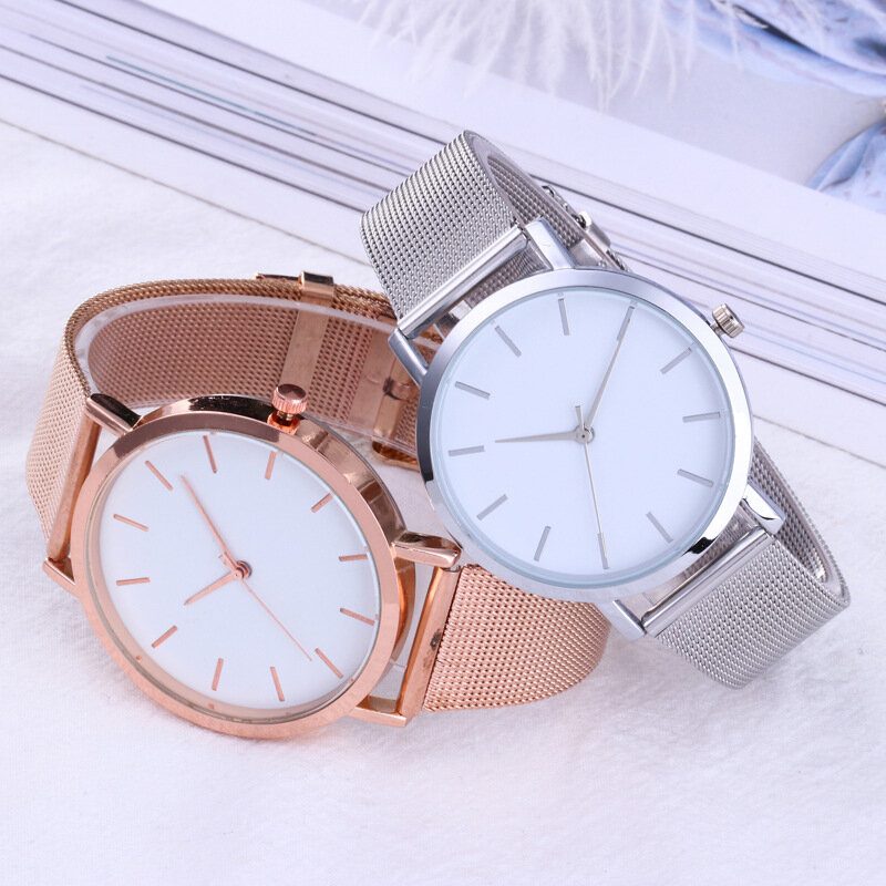 Casual Business Dame Watch Full Legering Case Mesh Band No Number Dial Quartz Watch