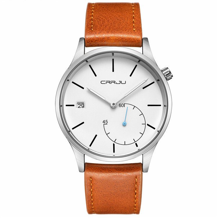 Casual Calendar Lærrem Working-dials Herre Armbåndsur Quartz Watch