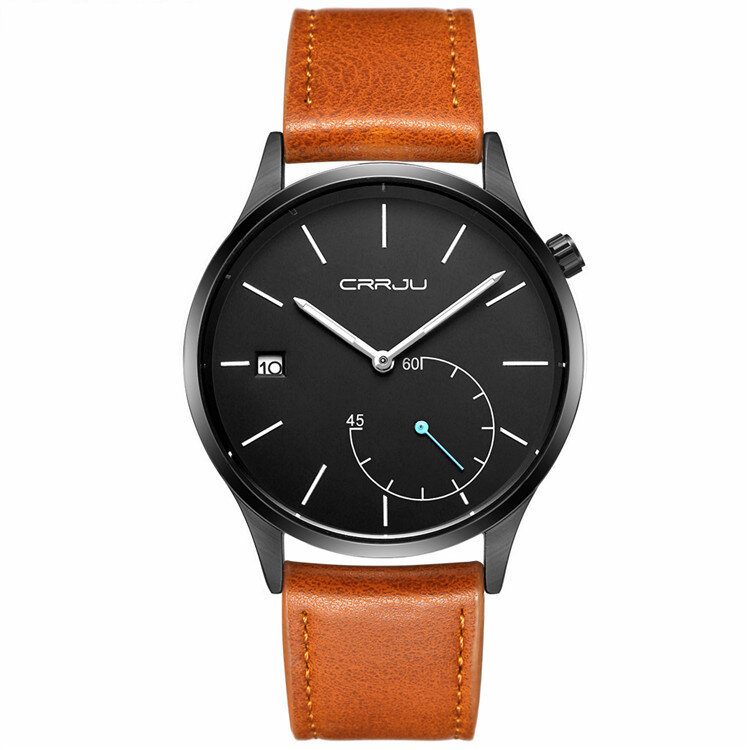 Casual Calendar Lærrem Working-dials Herre Armbåndsur Quartz Watch