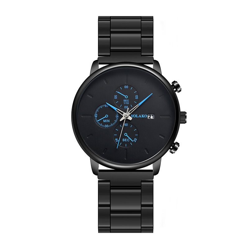 Casual Style Herre Armbåndsur Full Steel Calendar Quartz Watch