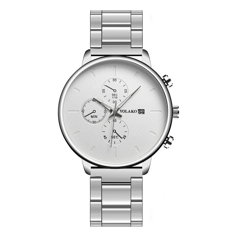 Casual Style Herre Armbåndsur Full Steel Calendar Quartz Watch