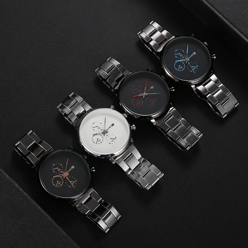 Casual Style Herre Armbåndsur Full Steel Calendar Quartz Watch