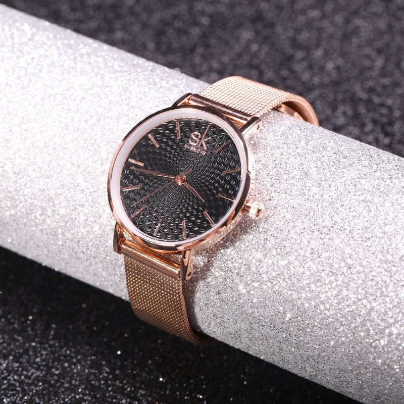 Casual Style Ultra Tynn Damearmbåndsur Mesh Steel Band Quartz Watch