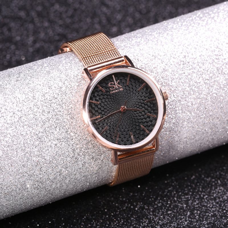 Casual Style Ultra Tynn Damearmbåndsur Mesh Steel Band Quartz Watch