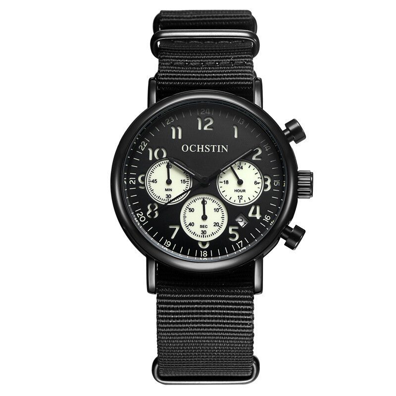 Chronograph Casual Style Herrearmbåndsklokke Ekte Skinnbånd Kvartsklokke