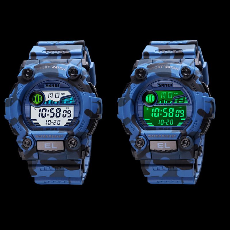 Chronograph Sport Herre Armbåndsur Lysende Display Vanntett Led Digital Watch