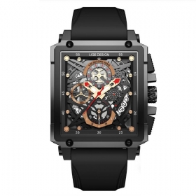 Creative Mechanical Hollow-out Surface Chronograph Calendar Silikonstropp 3atm Vanntett Herre Quartz Watch Armbåndsur