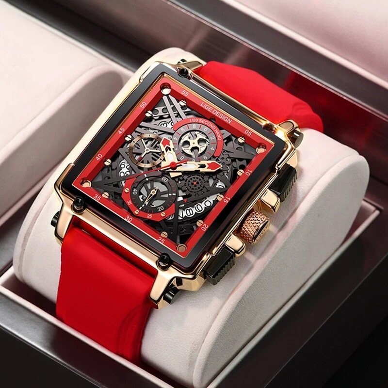 Creative Mechanical Hollow-out Surface Chronograph Calendar Silikonstropp 3atm Vanntett Herre Quartz Watch Armbåndsur