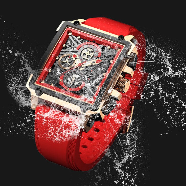 Creative Mechanical Hollow-out Surface Chronograph Calendar Silikonstropp 3atm Vanntett Herre Quartz Watch Armbåndsur