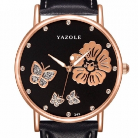 Crystal Elegant Design Dame Armbåndsur Leather Band Quartz Watch