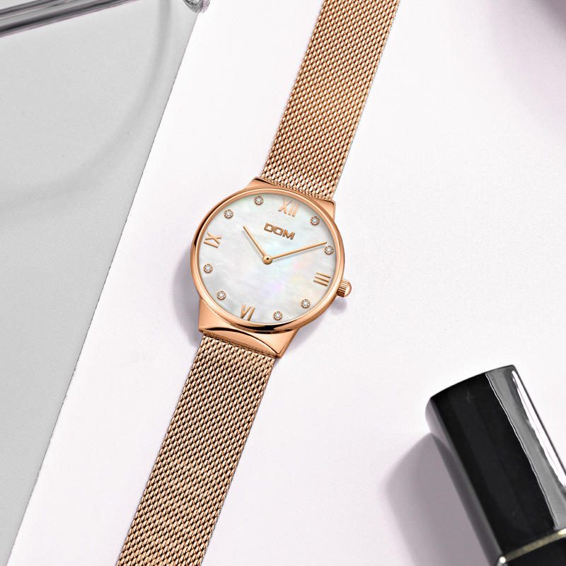 Crystal Shell Surface Dame Armbåndsur Rustfritt Stål Band Quartz Watch