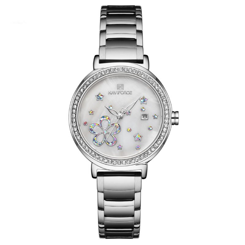 Datovisning Full Stål Damearmbåndsur Crystal Classic Design Quartz Watch