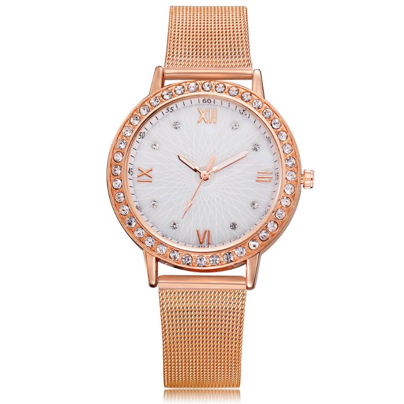 Deffrun Casual Style Crystal Dame Armbåndsur Full Steel Band Quartz Watches