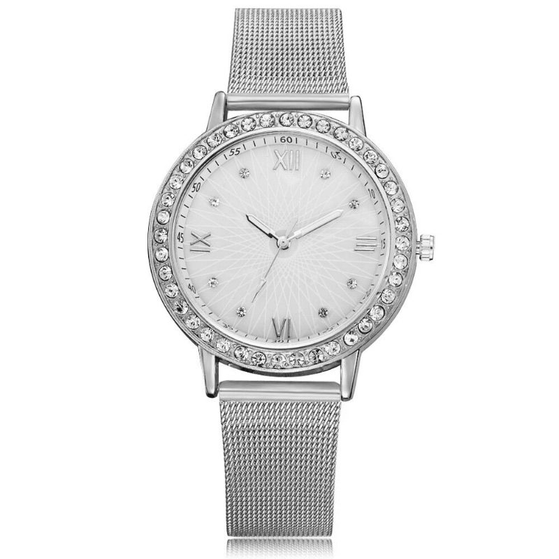 Deffrun Casual Style Crystal Dame Armbåndsur Full Steel Band Quartz Watches