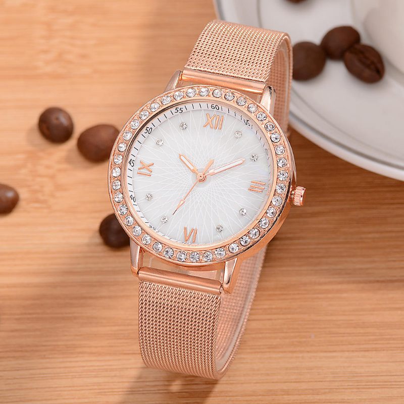 Deffrun Casual Style Crystal Dame Armbåndsur Full Steel Band Quartz Watches