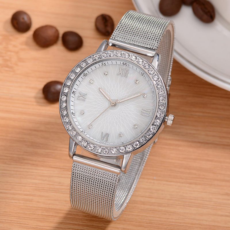 Deffrun Casual Style Crystal Dame Armbåndsur Full Steel Band Quartz Watches