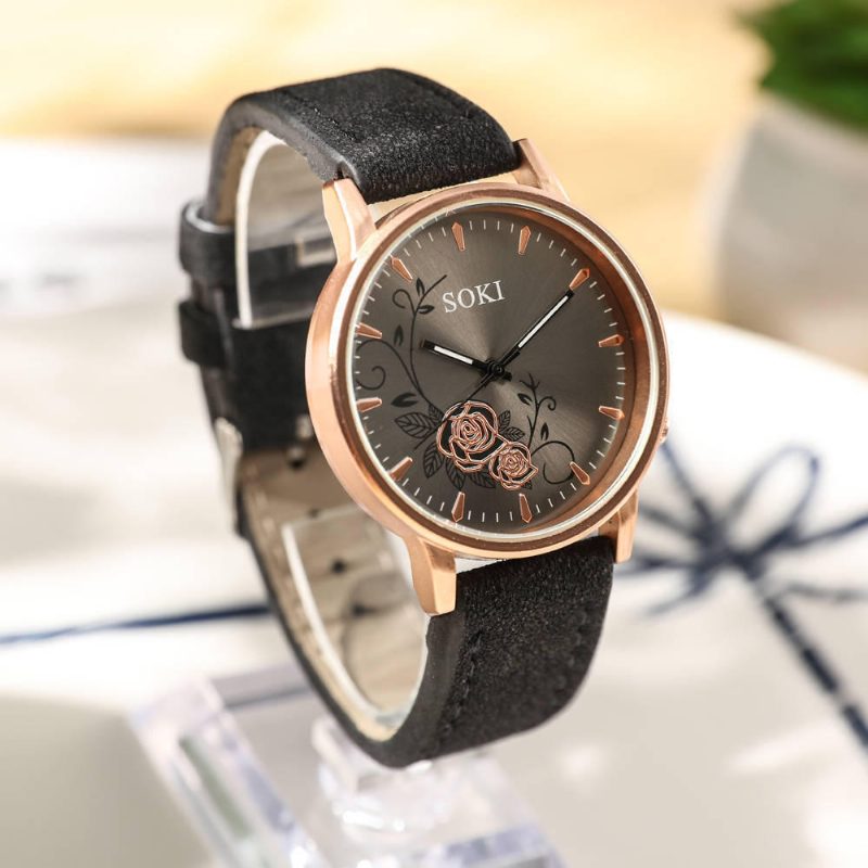 Deffrun Casual Style Dame Armbåndsur Leather Watch Band Quartz Watch