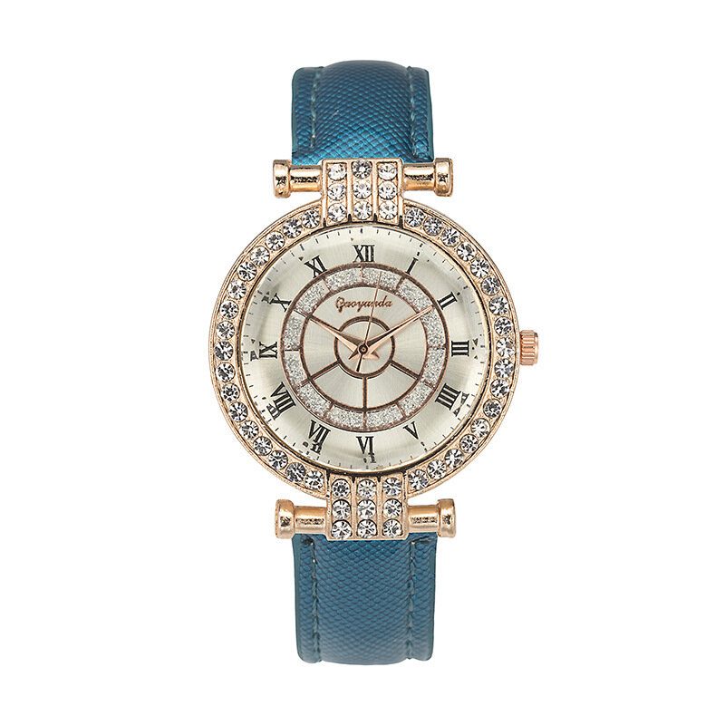 Deffrun Leather Band Dame Armbåndsur Casual Style Crystal Quartz Watch