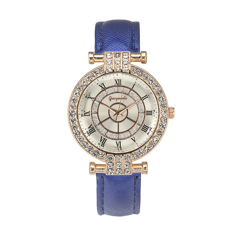 Deffrun Leather Band Dame Armbåndsur Casual Style Crystal Quartz Watch