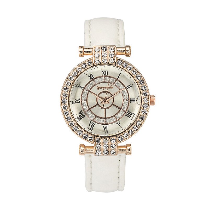 Deffrun Leather Band Dame Armbåndsur Casual Style Crystal Quartz Watch