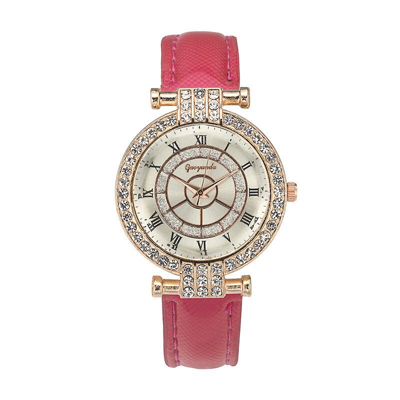 Deffrun Leather Band Dame Armbåndsur Casual Style Crystal Quartz Watch