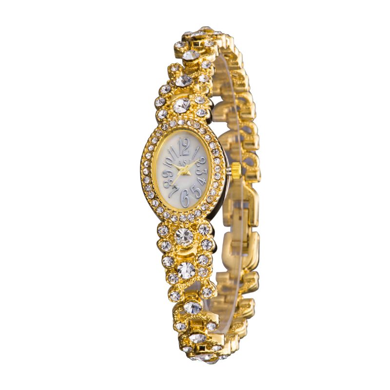 Deffrun Luksus Delikat Med Diamanter Oval Urskive Dame Vanntett Rustfritt Stålrem Quartz Watch