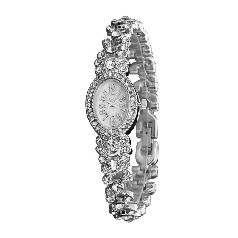 Deffrun Luksus Delikat Med Diamanter Oval Urskive Dame Vanntett Rustfritt Stålrem Quartz Watch