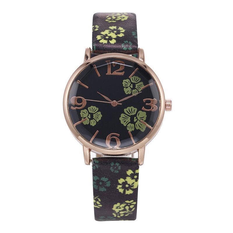 Deffrun Retro Style Flower Printed Dame Armled Watch Kinesisk Stil Quartz Watches