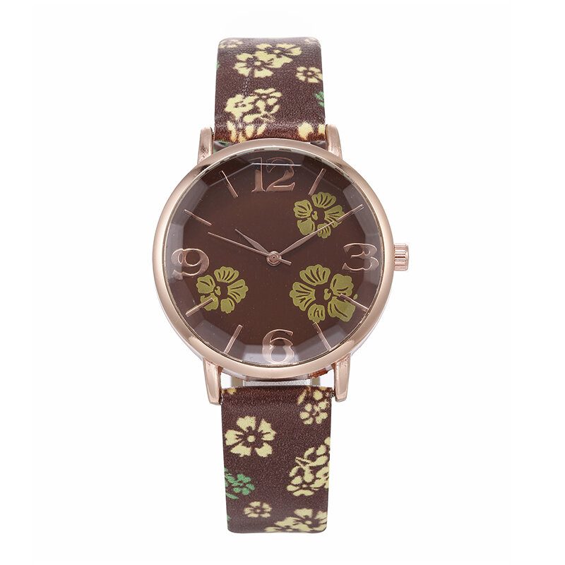 Deffrun Retro Style Flower Printed Dame Armled Watch Kinesisk Stil Quartz Watches