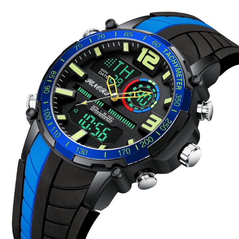 Dual Display Digital Watch Outdoor Sport Vekkerklokke Kalender Kronograf Noctilucent Waterproof Watch