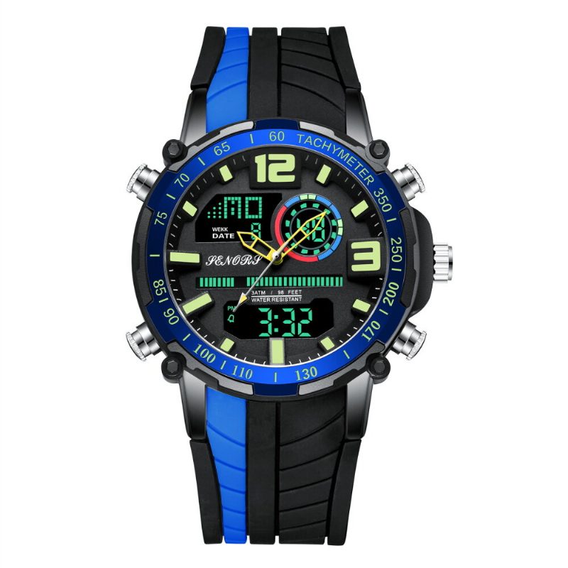 Dual Display Digital Watch Outdoor Sport Vekkerklokke Kalender Kronograf Noctilucent Waterproof Watch